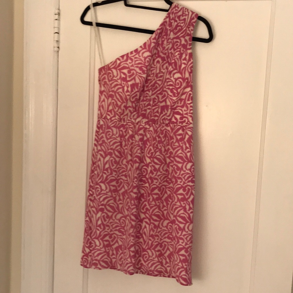 Shoshanna Pink and White One Shoulder Dress. Sz 2